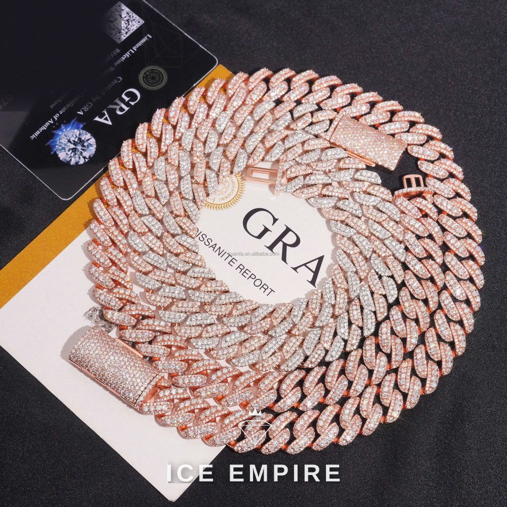 Iced Out Rose Gold Moissanite Cuban Chain