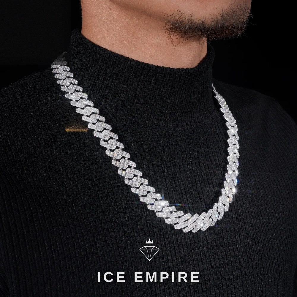 Iced Out Baguette Rose Gold Plated Moissanite Cuban Chain