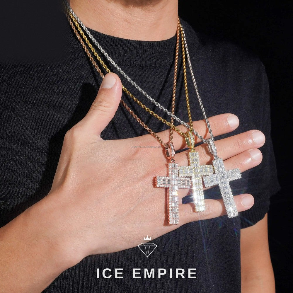 Iced Out Baguette Rose Gold Plated Moissanite Pendant