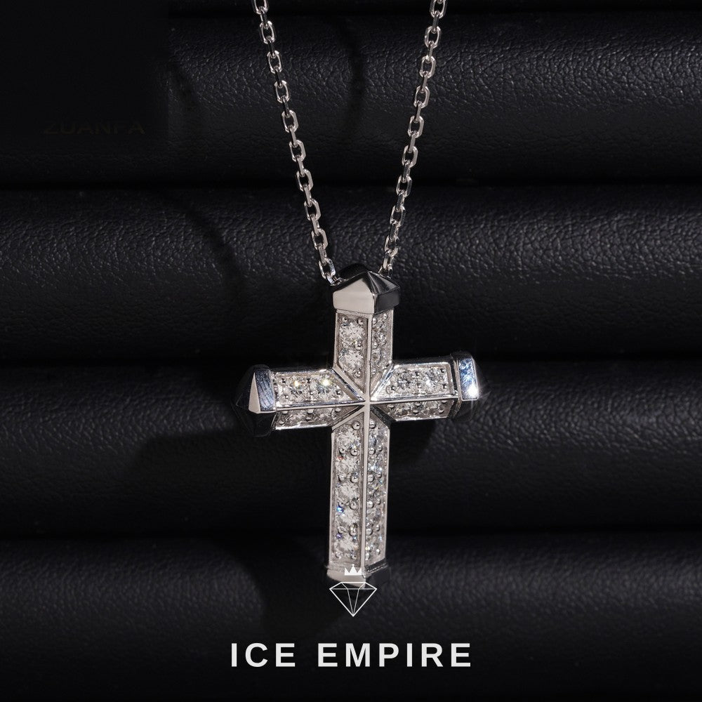 Iced Out Cross 10K Gold Lab Grown Diamond Chain