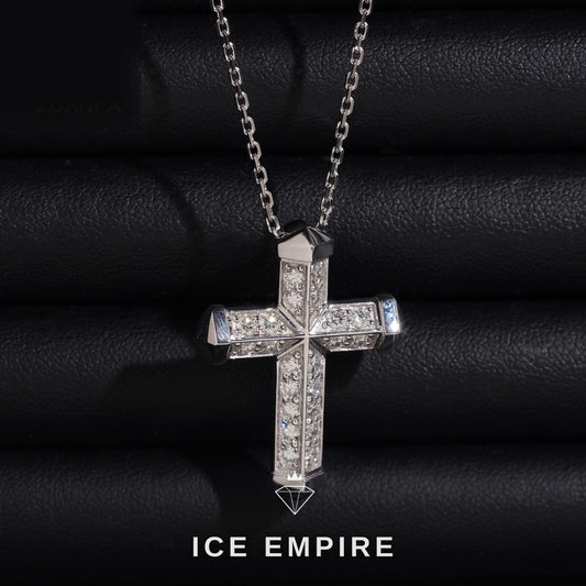 Iced Out Cross 10K Gold Lab Grown Diamond Chain