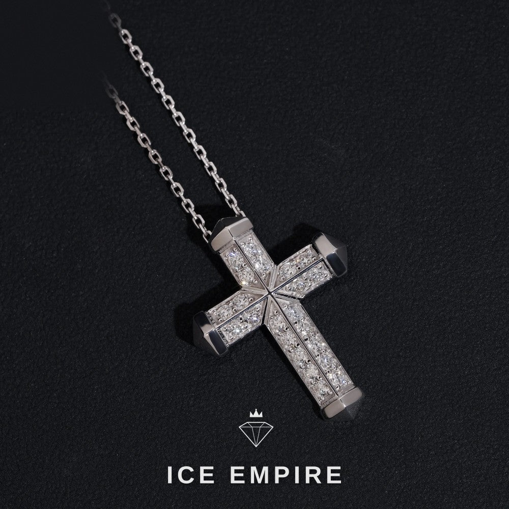 Iced Out Cross 10K Gold Lab Grown Diamond Chain