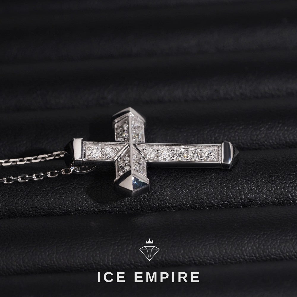 Iced Out Cross 10K Gold Lab Grown Diamond Chain