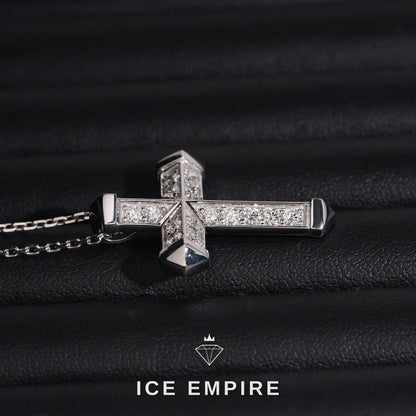 Iced Out Cross 10K Gold Lab Grown Diamond Chain
