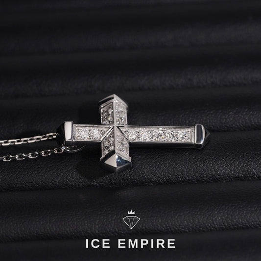Iced Out Cross 10K Gold Lab Grown Diamond Chain