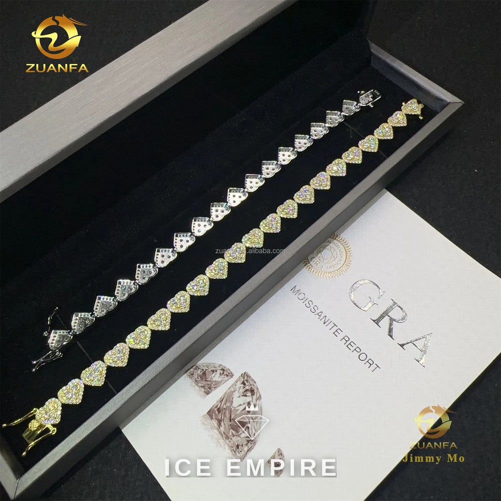 Iced Out Heart Gold Plated Moissanite Bracelet