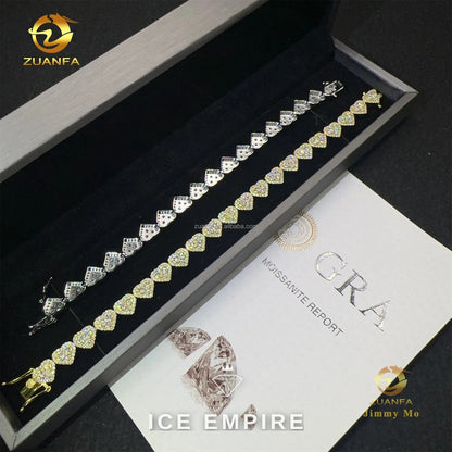 Iced Out Heart Gold Plated Moissanite Bracelet