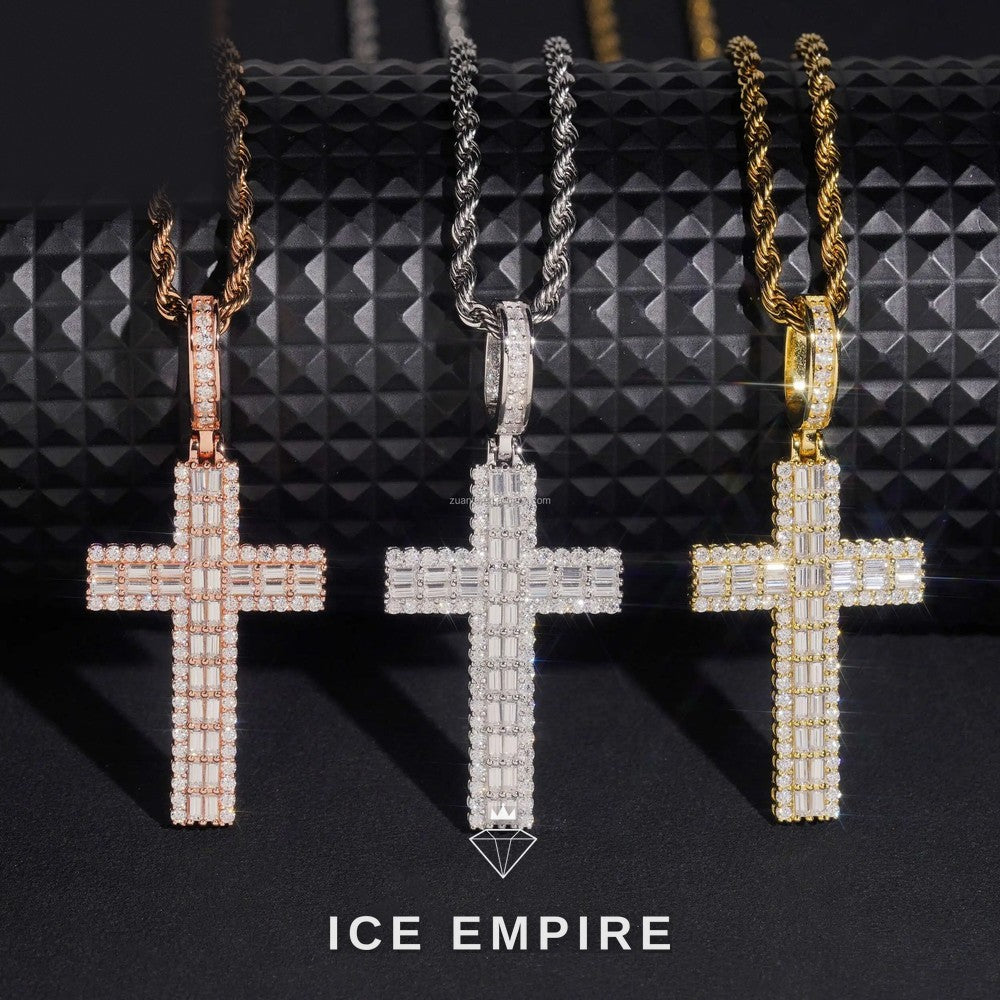 Iced Out Baguette Rose Gold Plated Moissanite Pendant