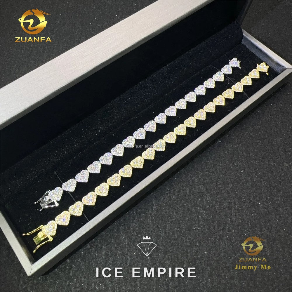 Iced Out Heart Gold Plated Moissanite Bracelet