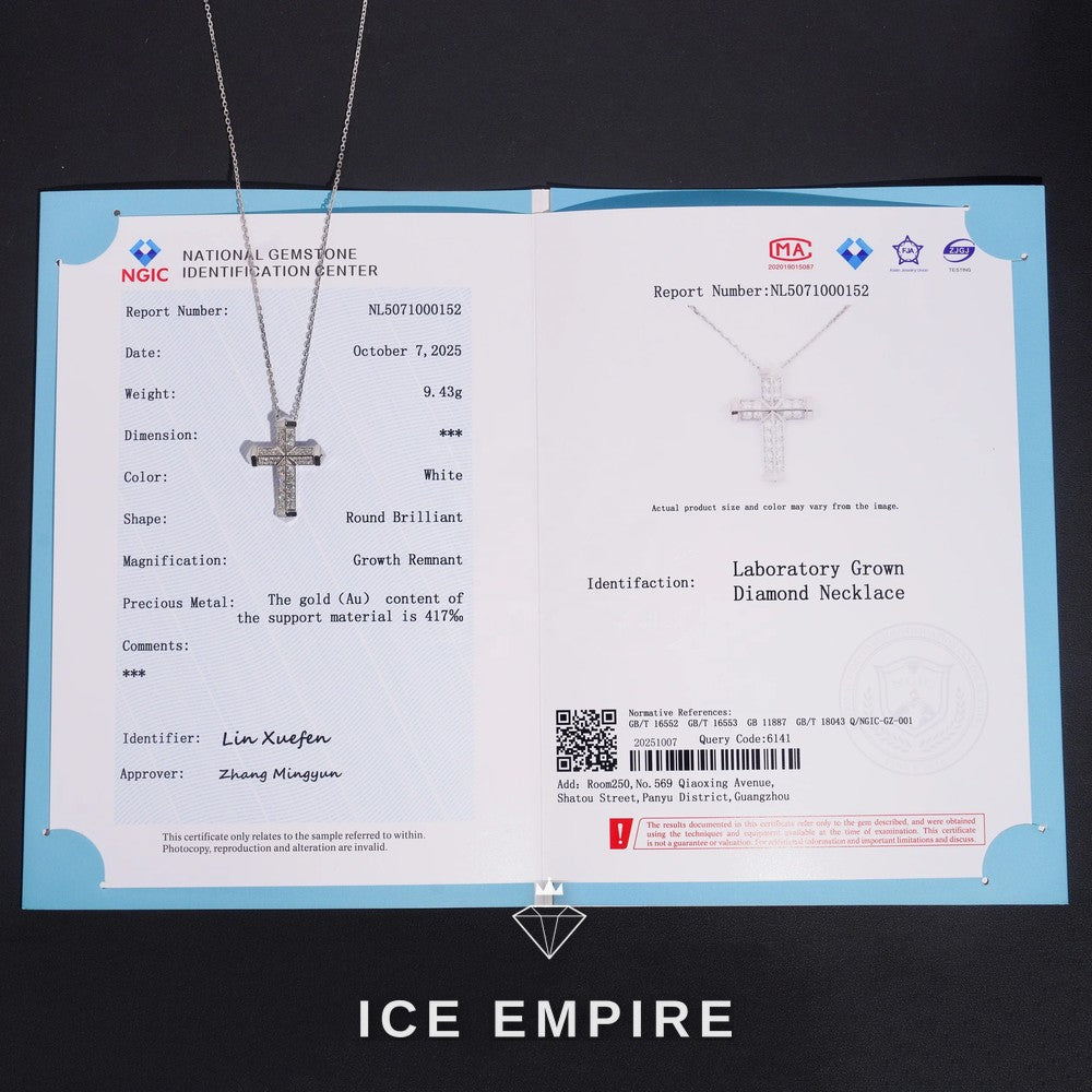 Iced Out Cross 10K Gold Lab Grown Diamond Chain