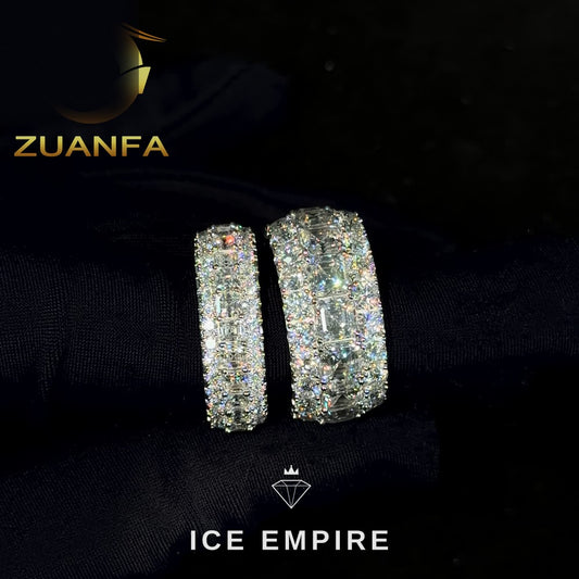 Iced Out 925 Silver Moissanite Hoop Earrings