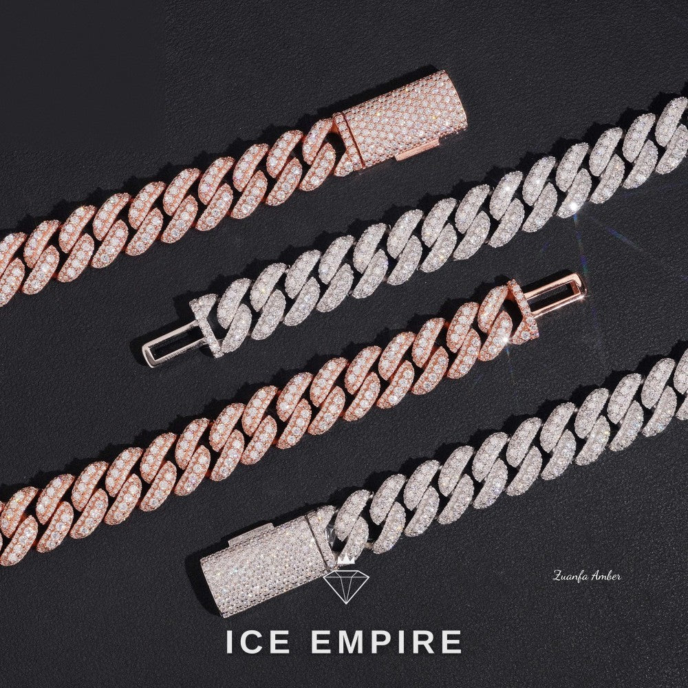 Iced Out 925 Silver Moissanite Cuban Chain