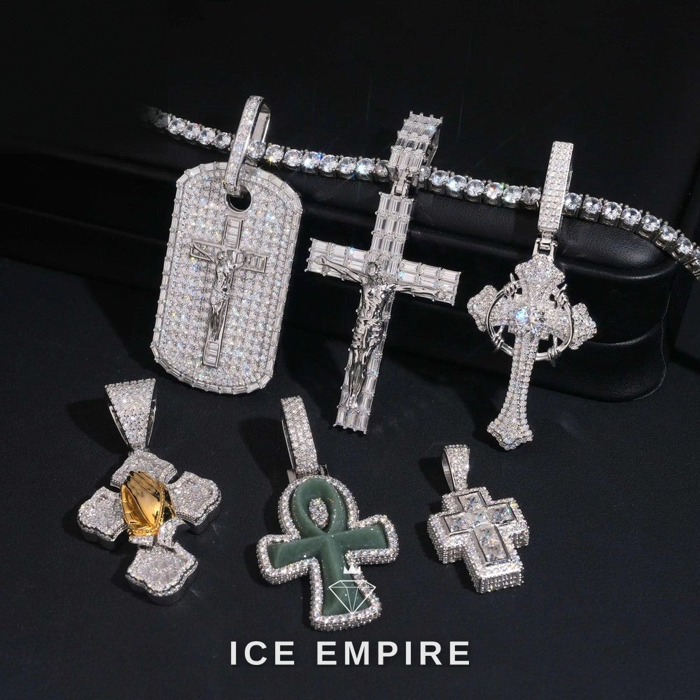 Iced Out Cross Gold Plated Moissanite Pendant
