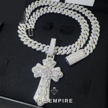 Iced Out Cross Gold Plated Moissanite Cuban Chain