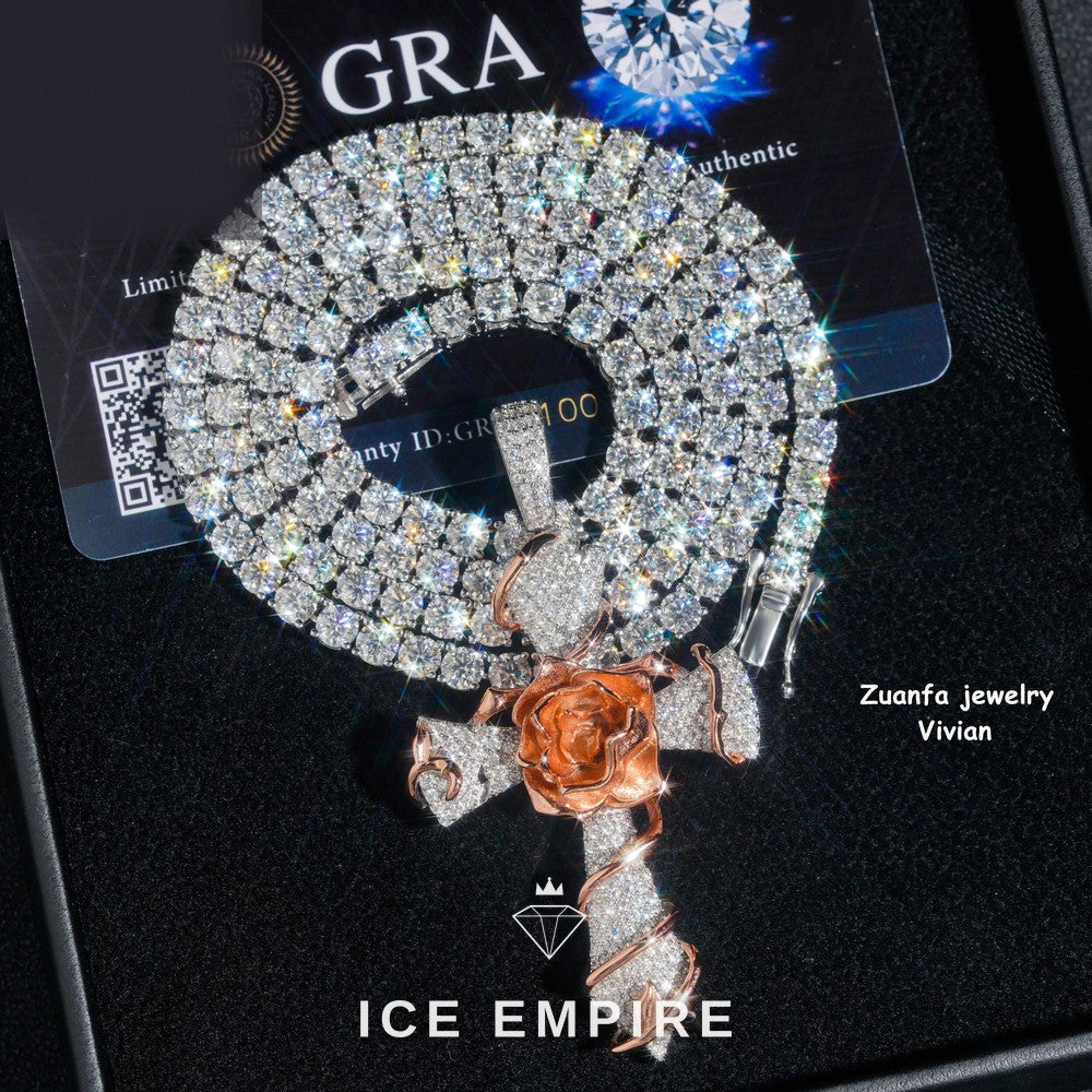 Iced Out Cross 925 Silver Moissanite Pendant