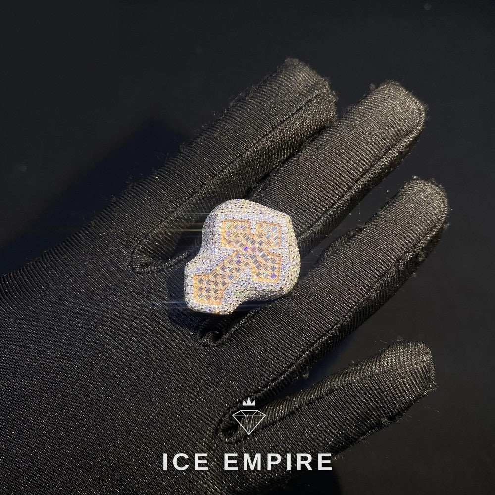 Iced Out Baguette Rose Gold Plated Moissanite Ring