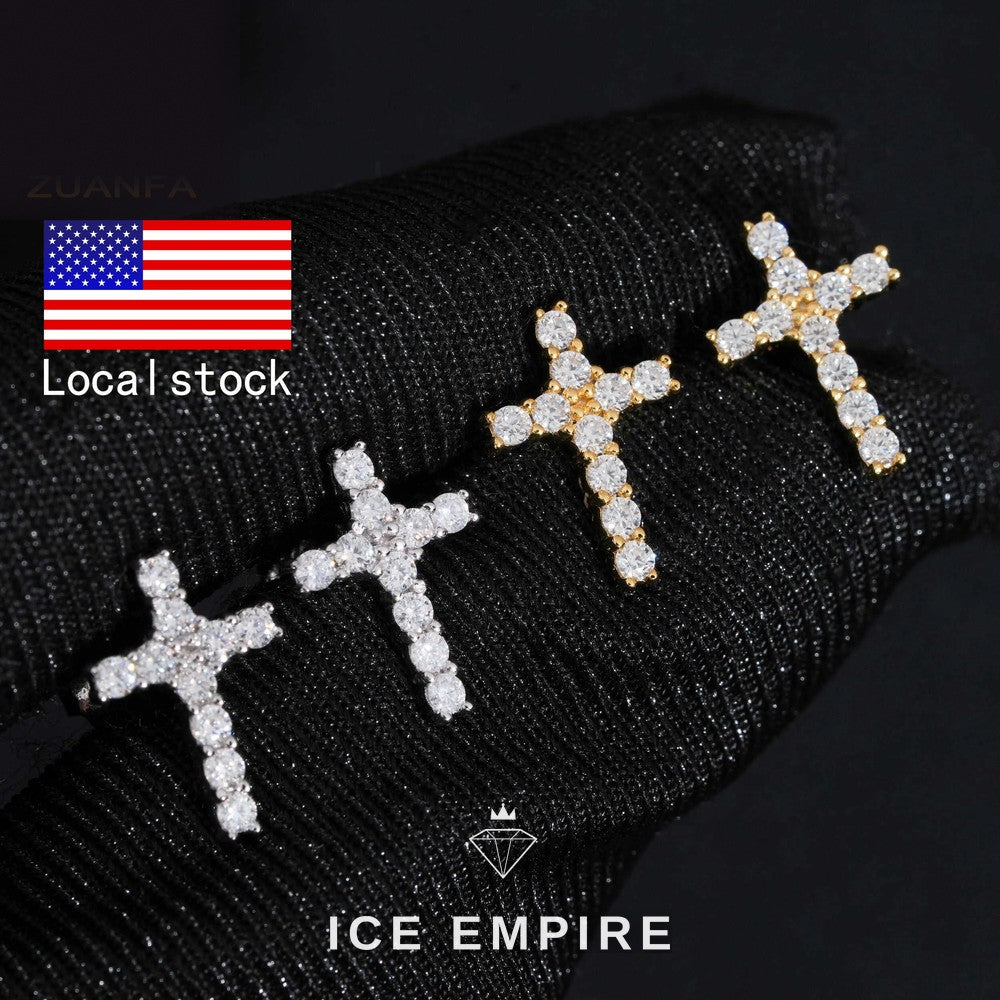 Iced Out Cross 925 Silver Moissanite Earrings