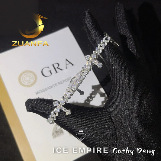 Iced Out Cross 925 Silver Moissanite Cuban Chain