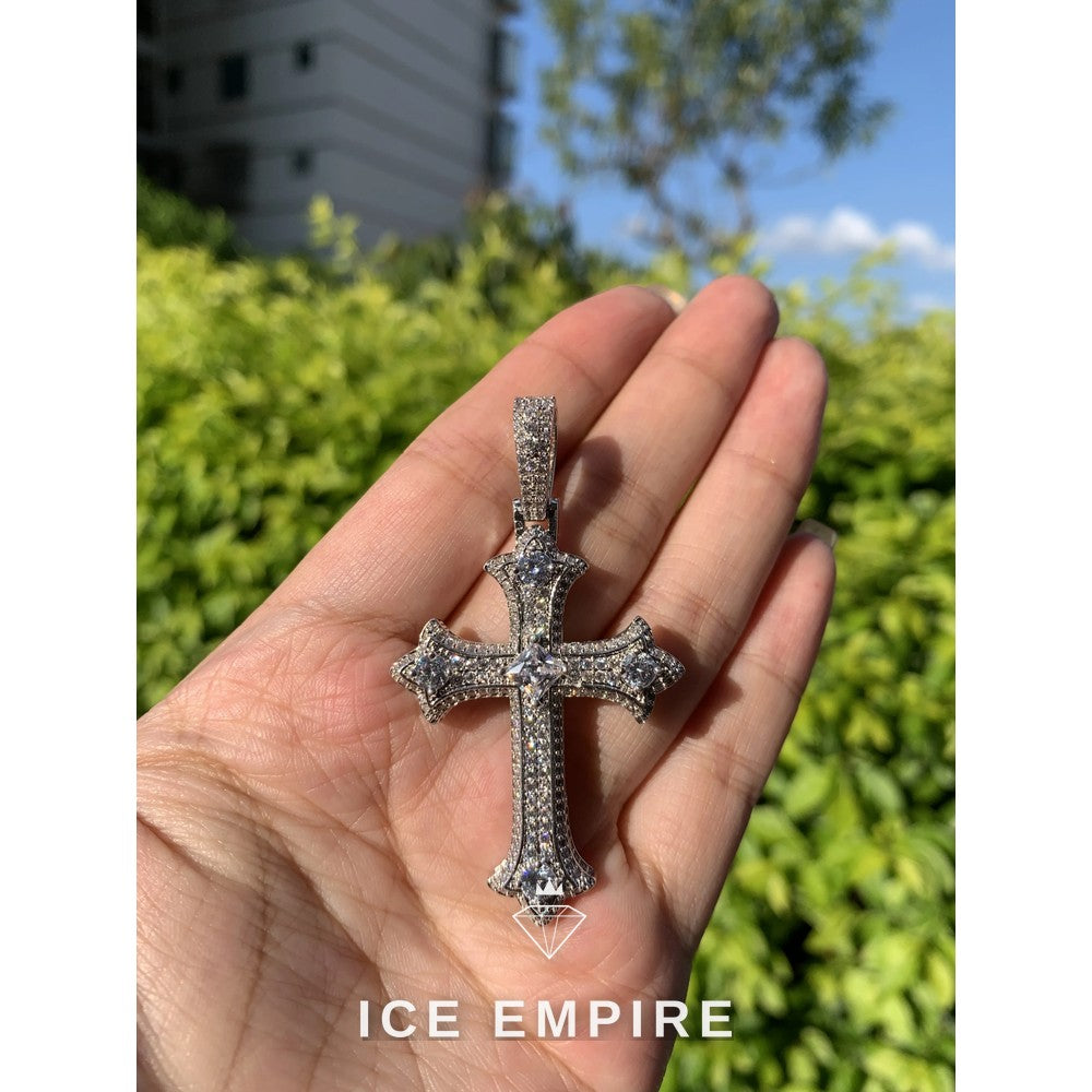 Iced Out Cross Rose Gold Plated Moissanite Pendant