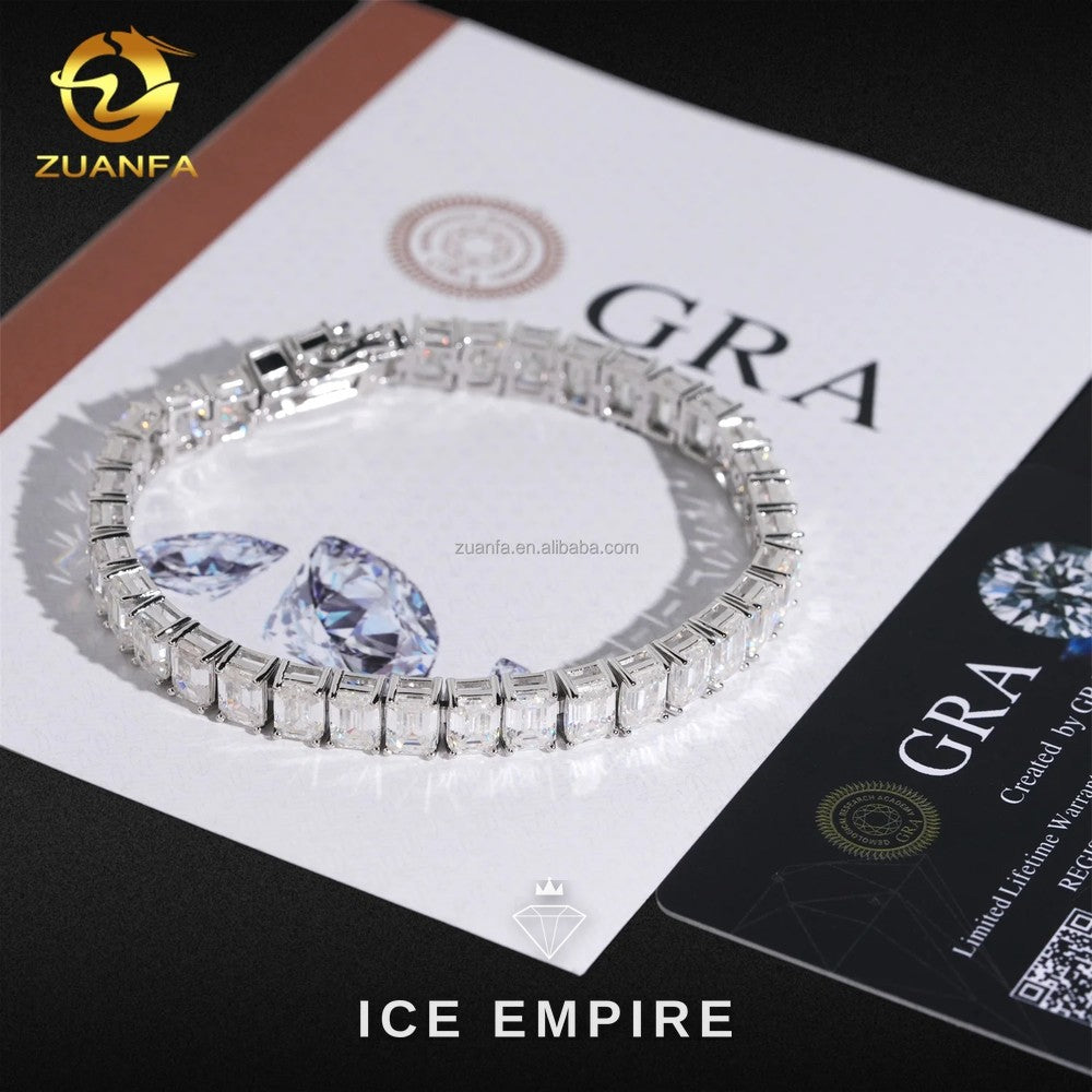 Iced Out Cluster 925 Silver Moissanite Tennis Chain