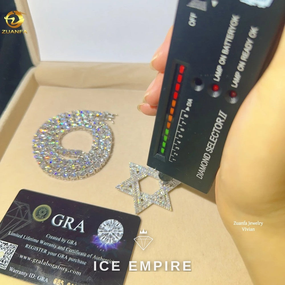 Iced Out Cross 925 Silver Moissanite Tennis Chain