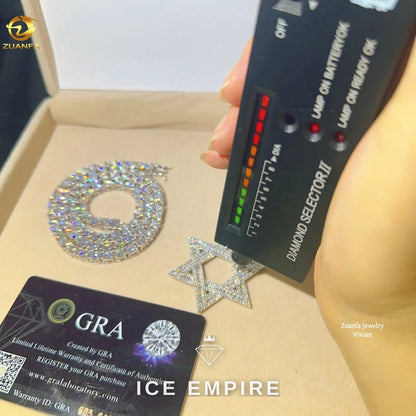 Iced Out Cross 925 Silver Moissanite Tennis Chain