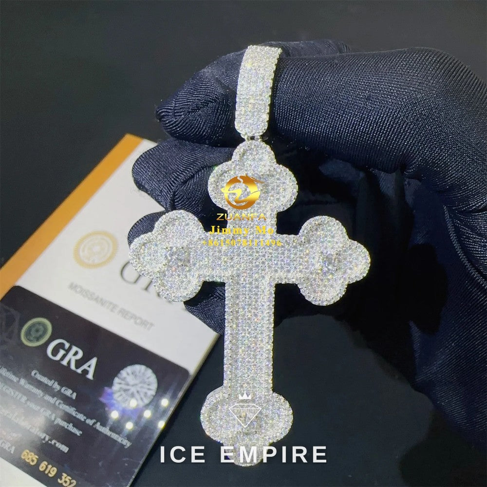 Iced Out Cross 925 Silver Moissanite Pendant