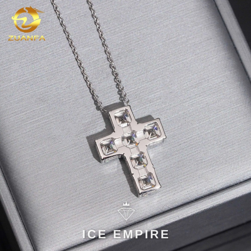 Iced Out Cross 925 Silver Lab Grown Diamond Pendant