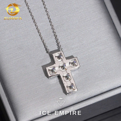 Iced Out Cross 925 Silver Lab Grown Diamond Pendant