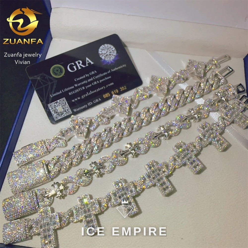 Iced Out 925 Silver Moissanite Cuban Chain