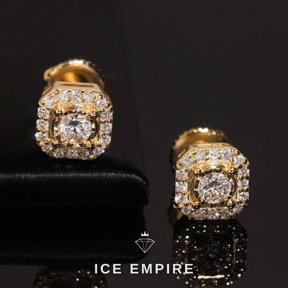 Iced Out Cluster Gold Plated Lab Grown Diamond Stud Earrings