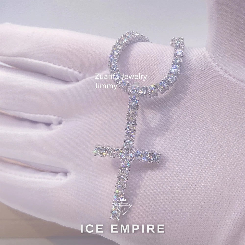 Iced Out Cross Rose Gold Plated Moissanite Tennis Chain