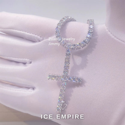 Iced Out Cross Rose Gold Plated Moissanite Tennis Chain