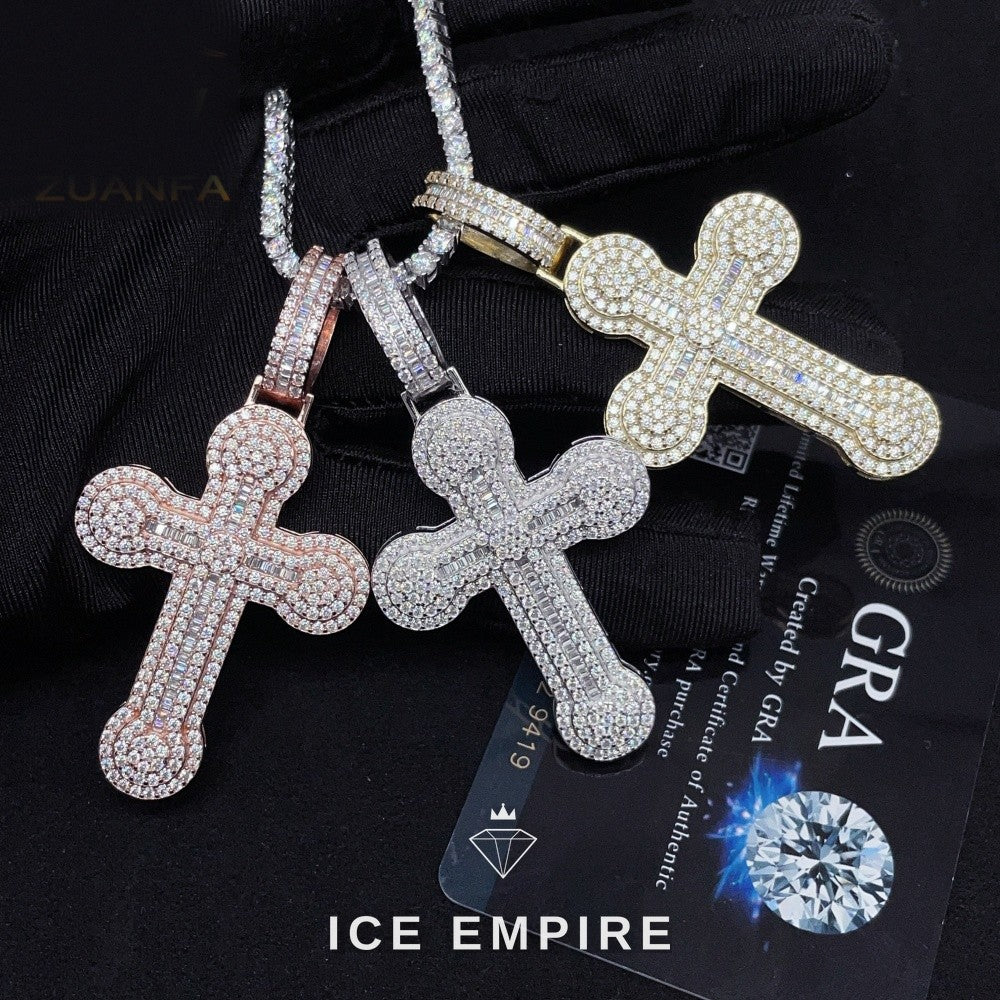 Iced Out Cross Rose Gold Plated Moissanite Pendant