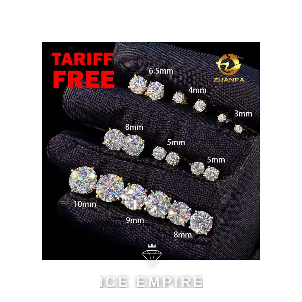 Iced Out 925 Silver Moissanite Stud Earrings