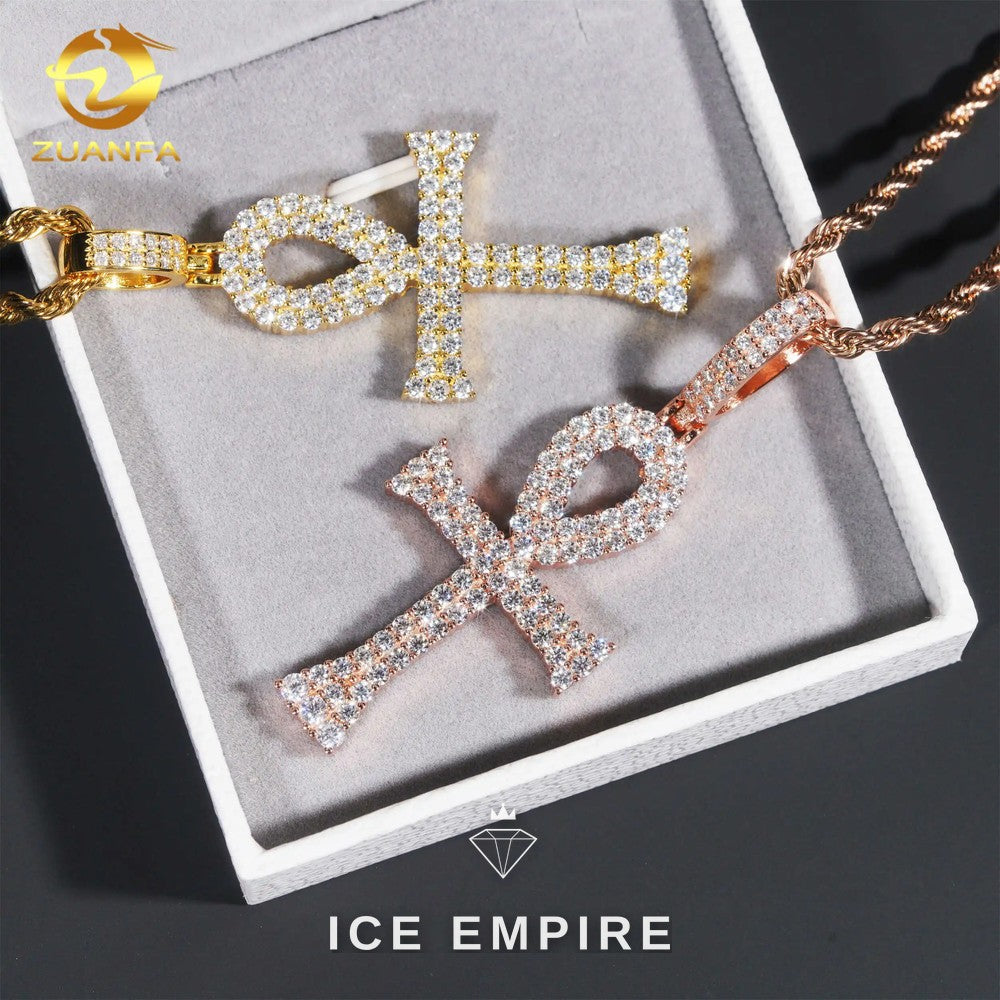 Iced Out Cross Rose Gold Plated Moissanite Pendant