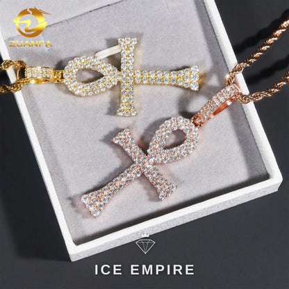 Iced Out Cross Rose Gold Plated Moissanite Pendant