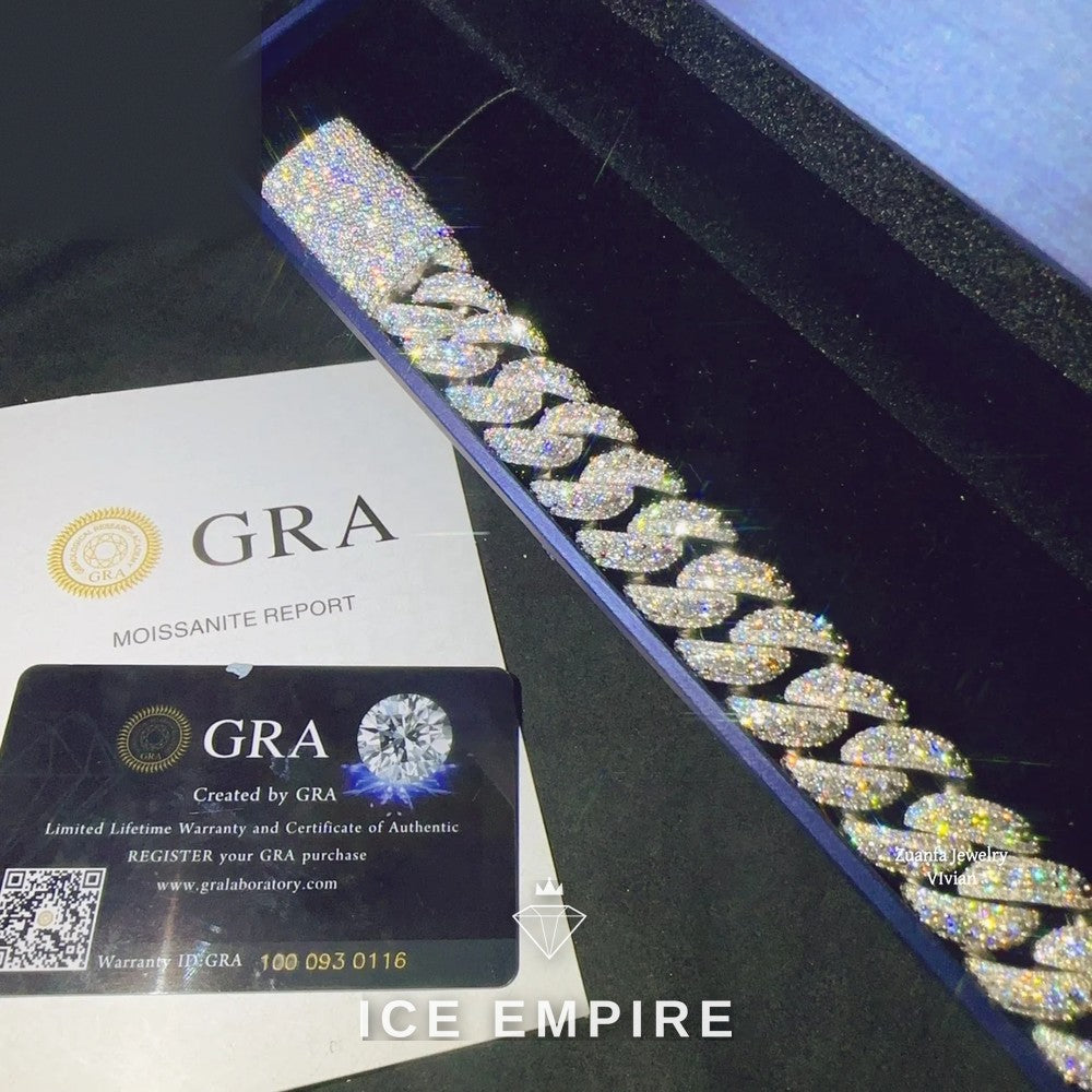 Iced Out 925 Silver Moissanite Cuban Chain