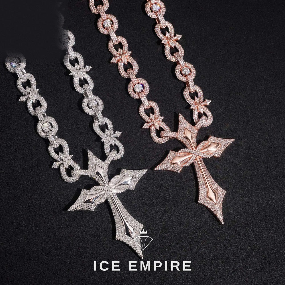 Iced Out Cross Rose Gold Plated Moissanite Cuban Chain