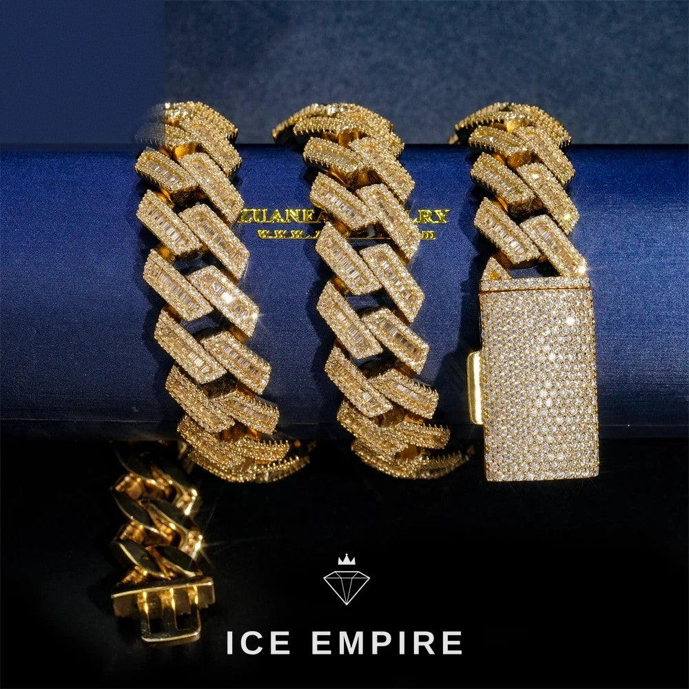 Iced Out Baguette Rose Gold Plated Moissanite Cuban Chain