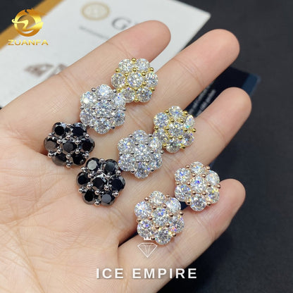 Iced Out Cluster 925 Silver Moissanite Stud Earrings
