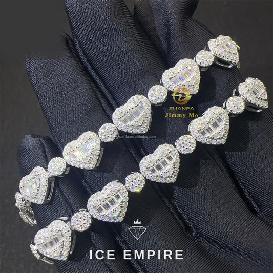 Iced Out Heart Gold Plated Moissanite Tennis Chain