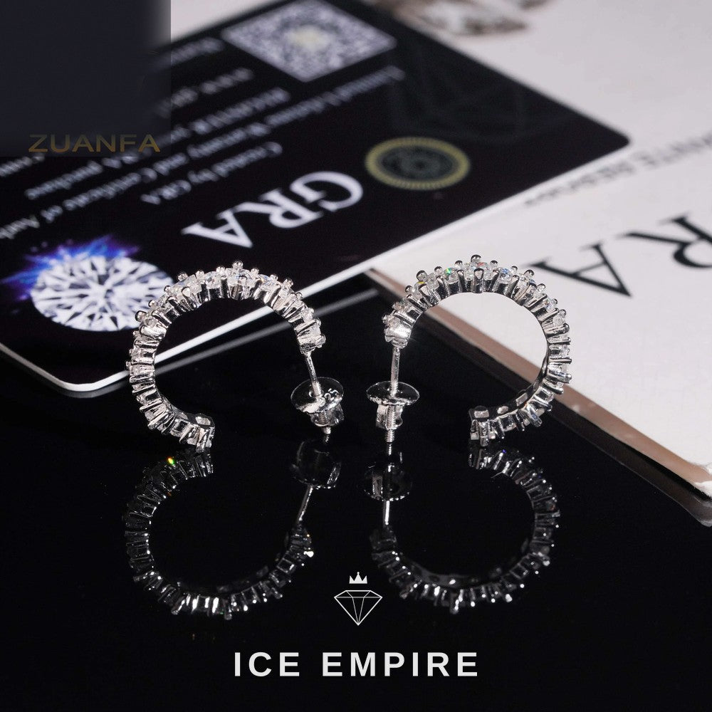 Iced Out 925 Silver Moissanite Hoop Earrings