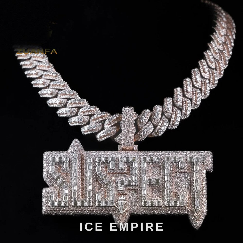 Iced Out Baguette 925 Silver Moissanite Pendant