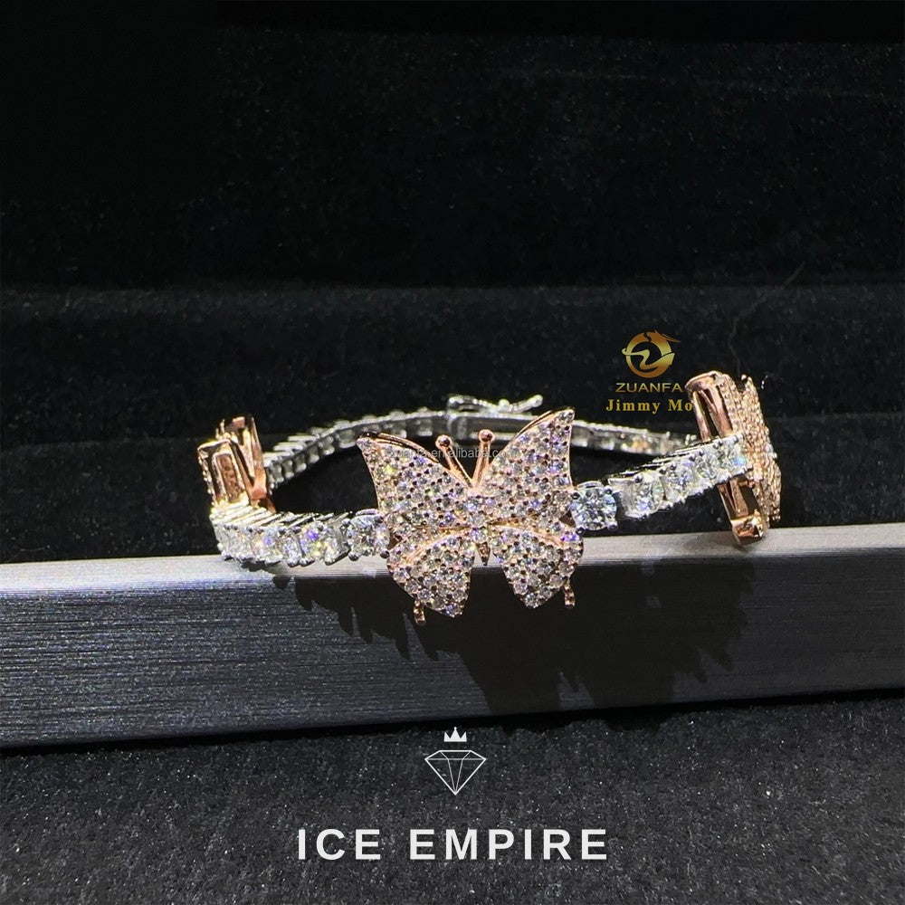 Iced Out Cluster Gold Plated Moissanite Tennis Chain