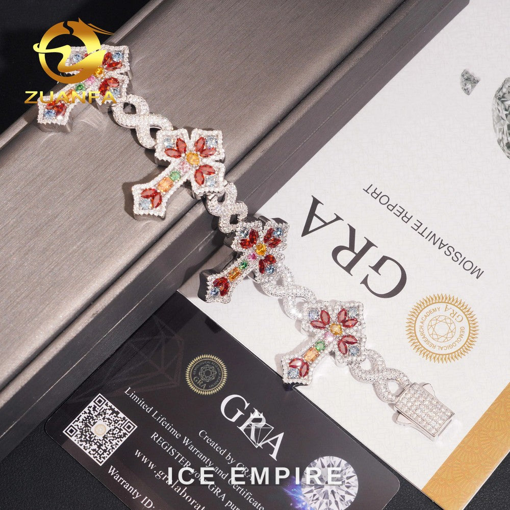 Iced Out Cross 925 Silver Moissanite Cuban Chain