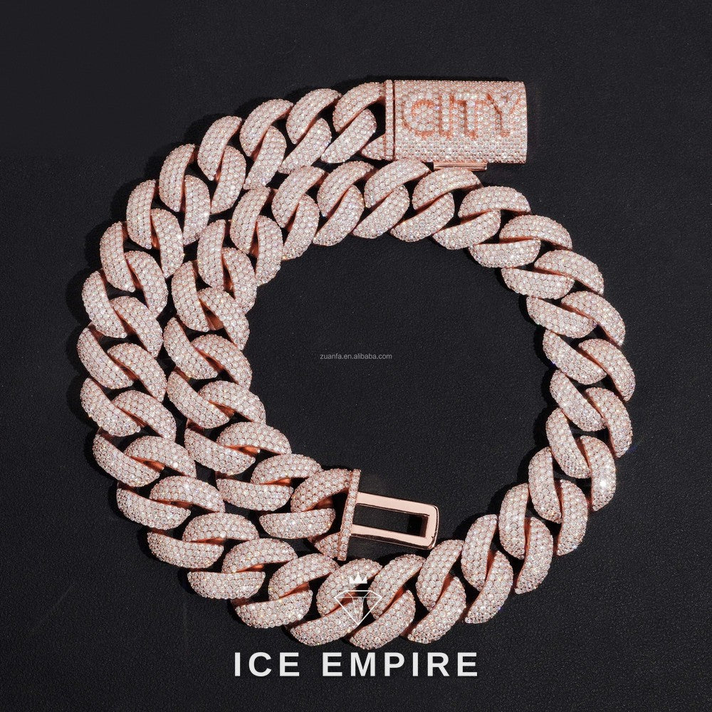 Iced Out Rose Gold Moissanite Cuban Chain