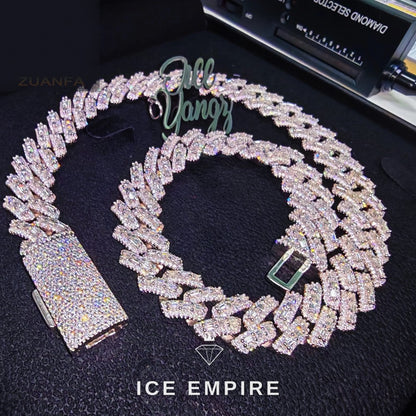 Iced Out Baguette Rose Gold Plated Moissanite Cuban Chain