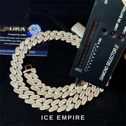 Iced Out Baguette Rose Gold Plated Moissanite Cuban Chain