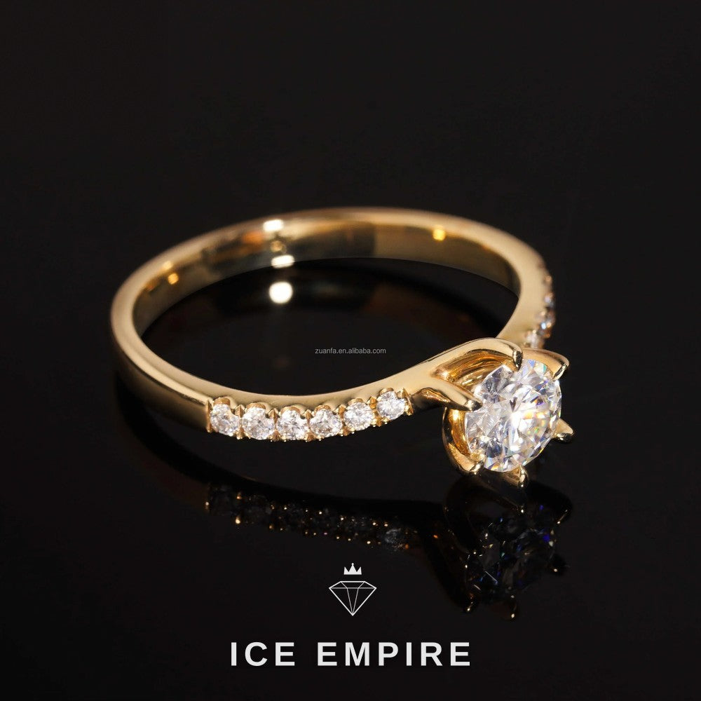 Iced Out 14K Gold Moissanite Engagement Ring